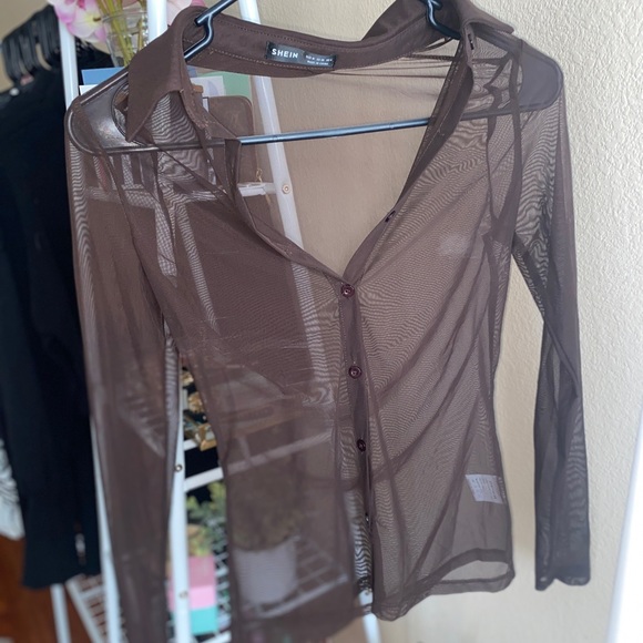 Sheer mesh blouse without bra. - Picture 2 of 3